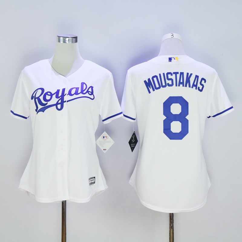 Women Kansas City Royals #8 Moustakas White MLB Jerseys